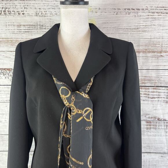 Evan Picone 3pc Skirt Suit size 8 Blazer Scarf Black Gold Equestrian Career - Picture 3 of 15
